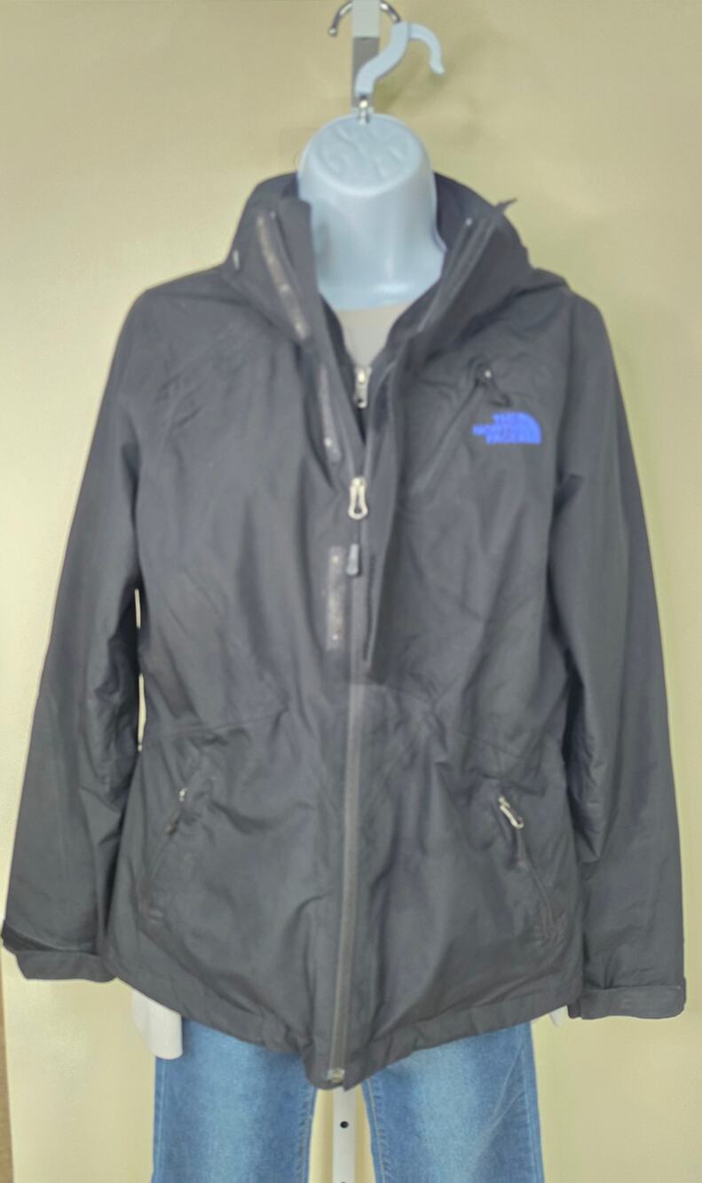 The North Face Black Blue Hooded Waterproof Rain Jacket Womens Technical Small
